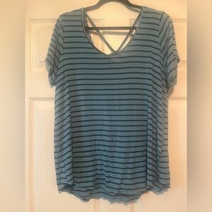 Avenue shirt blue striped with strappy accent back 14/16